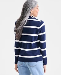 Style & Co Petite Striped Johnny Collar Sweater, Macy's Exclusive
