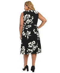 London Times Plus Size Floral Print Sleeveless Midi Dress