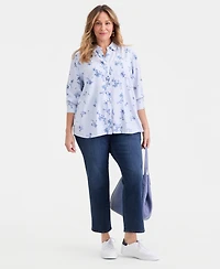 Style & Co Plus Perfect Floral Striped Shirt, Macy's Exclusive