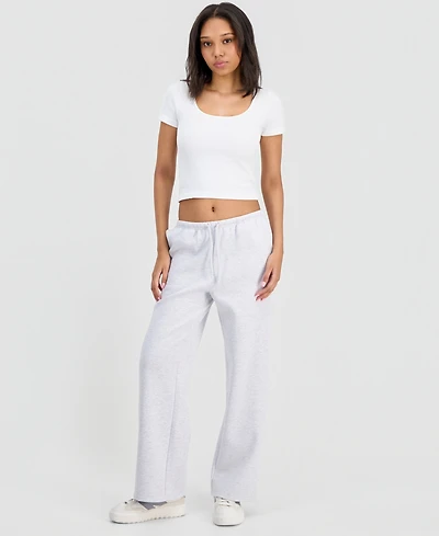 Pink Rose Juniors' High-Rise Straight-Leg Fleece Pants