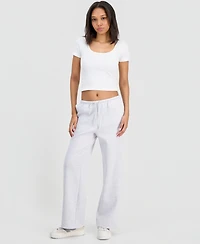 Pink Rose Juniors' High-Rise Straight-Leg Fleece Pants