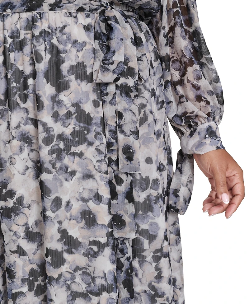 Calvin Klein Plus Tie Sleeve Chiffon Pull-On Midi Dress