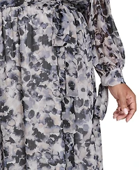 Calvin Klein Plus Tie Sleeve Chiffon Pull-On Midi Dress