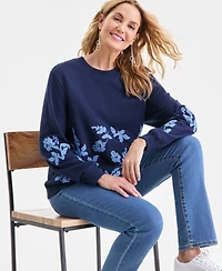 Style & Co Women's Crewneck Embroidered Sweatshirt, Macy's Exclusive
