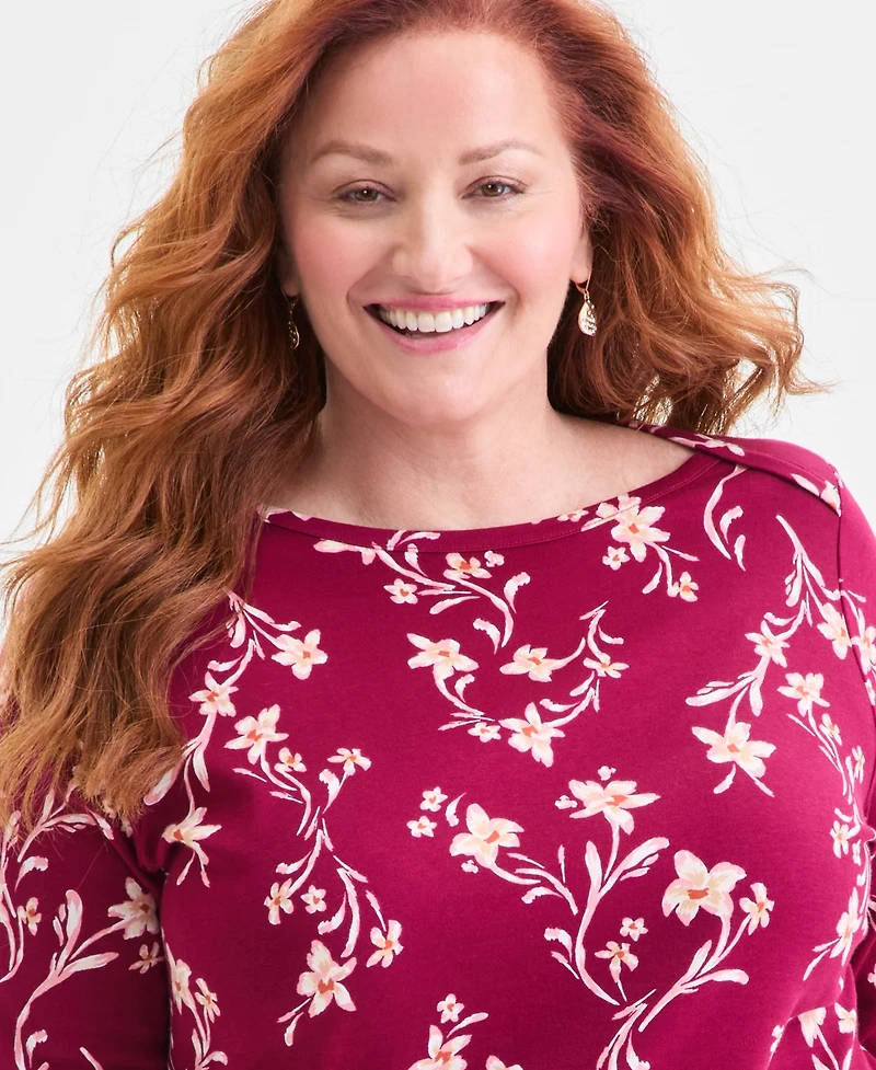 Style & Co Plus Size Cotton Boat-Neck Top, Macy's Exclusive