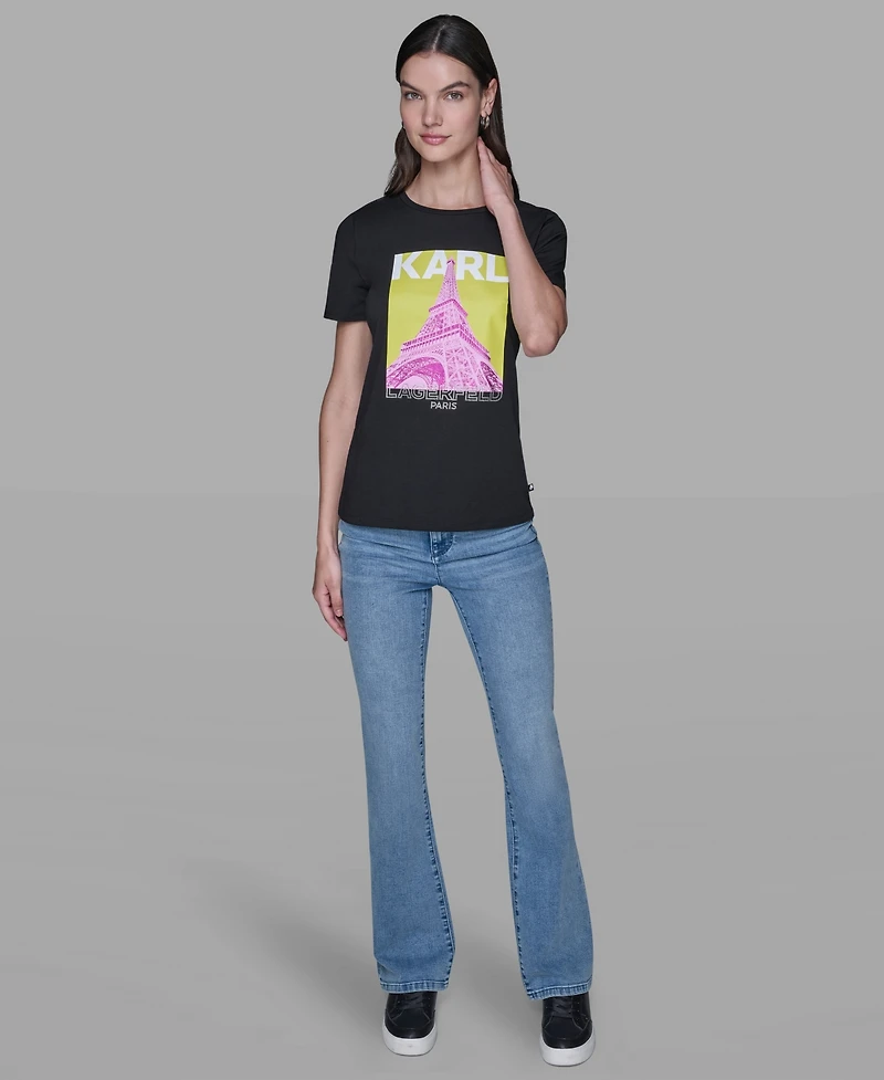 Karl Lagerfeld Paris Women's Eiffel Tower Printed Short-Sleeve T-Shirt