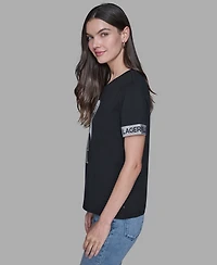 Karl Lagerfeld Paris Women's Logo Detail Short-Sleeve T-Shirt