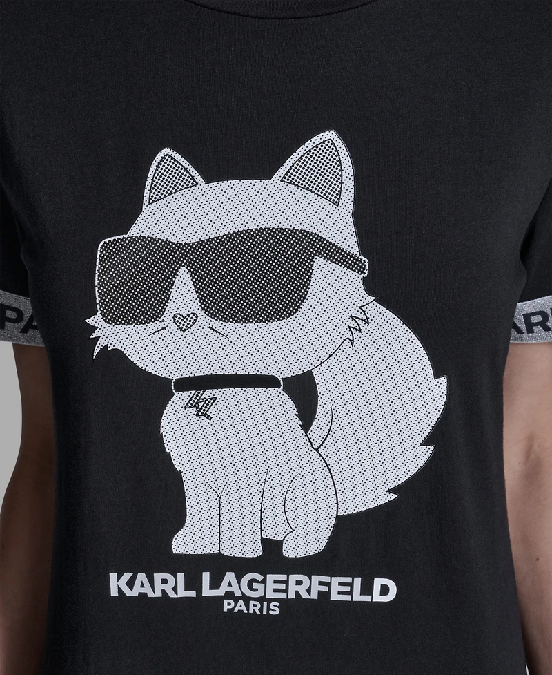 Karl Lagerfeld Paris Women's Choupette Printed Short-Sleeve T-Shirt