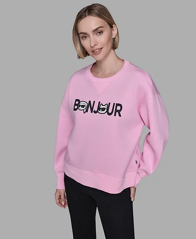 Karl Lagerfeld Paris Women's Duo Bonjour Crewneck Sweater