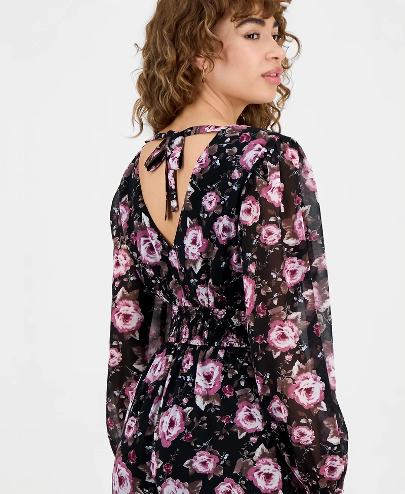 And Now This Petite Floral V-Neck Long-Sleeve Jumpsuit, Macy's Exclusive