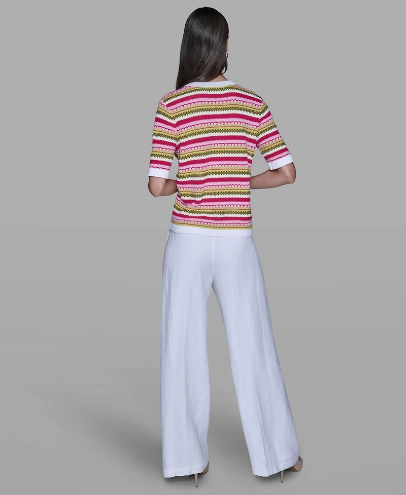 Karl Lagerfeld Paris Women's Stripe Knitted Crewneck Top