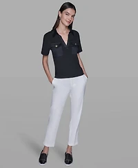 Karl Lagerfeld Paris Women's Short-Sleeve Collared Polo Top