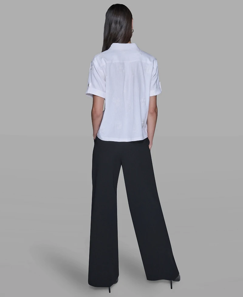 Karl Lagerfeld Paris Women's Tonal Embroidered Top