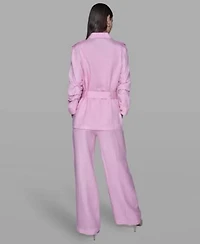 Karl Lagerfeld Paris Womens Linen Blend Belted Jacket Straight Pocket Detail Pants