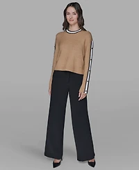 Karl Lagerfeld Paris Women's Contrast Trim Pull-On Sweater