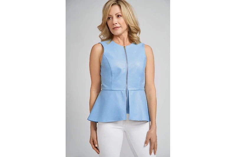 Reagan Faux Leather Peplum Top-sky