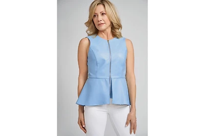 Reagan Faux Leather Peplum Top-sky