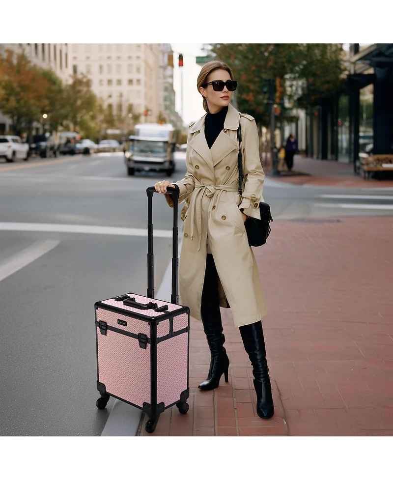 Byootique Rolling Makeup Case on Wheels Travel Suitcase Salon Art Deco Bloom