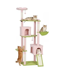 PawHut 74" Flower Cat Tree, Large Cat Tower with Scratching Post & Board