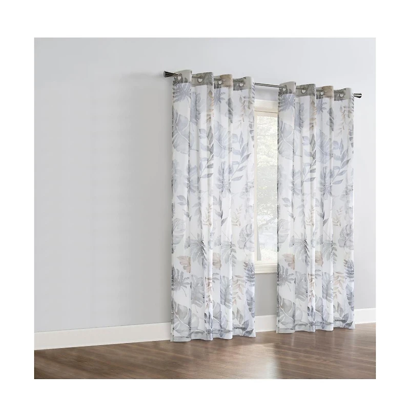 Habitat Alba Sheer Botanical Leaf Design Touch of Nature to Your Home or Office Grommet Curtain Panel 52" x 95" Taupe