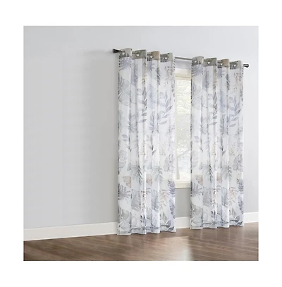 Habitat Alba Sheer Botanical Leaf Design Touch of Nature to Your Home or Office Grommet Curtain Panel 52" x 95" Taupe