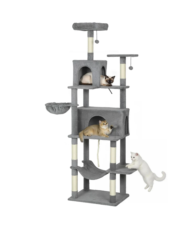 PawHut Multi-Level Cat Tree with 2 Condos, 80" Tall Cat Tower for Indoor