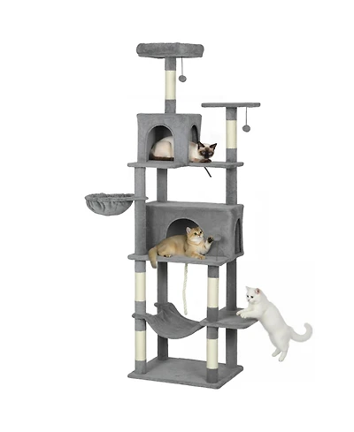 PawHut Multi-Level Cat Tree with 2 Condos, 80" Tall Cat Tower for Indoor