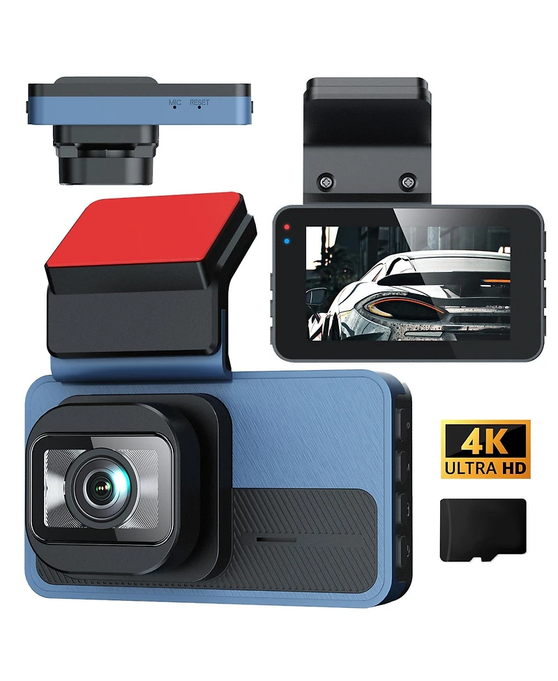 4K Front and 1080P Rear Dash Cam – Dual Car Camera with Wi-Fi, Gps Tracking, Night Vision & 128GB Card
