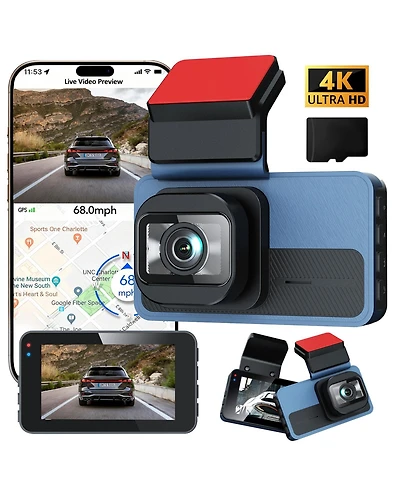 4K Front and 1080P Rear Dash Cam – Dual Car Camera with Wi-Fi, Gps Tracking, Night Vision & 128GB Card