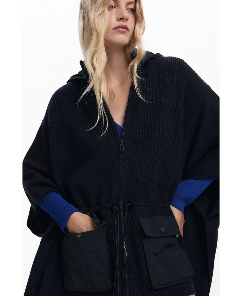 Desigual Women's Poncho with hood and pockets