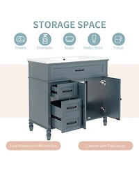Boyel Living 36" Bathroom Vanity with Sink, Blue Bathroom Cabinet with Drawers, Solid Frame and Mdf Board