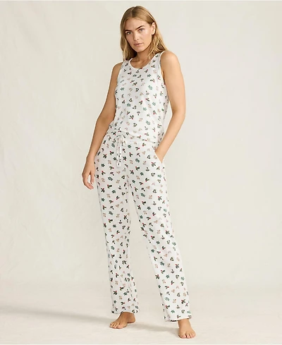 Lands' End Women's Brushed Cozy Waffle Jersey 3 Piece Pajama Set - Tank Top Pant and Robe