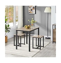 Yaheetech 3 Pc. Engineered Wood Iron Frame Backless Stool Industrial Rectangular Table Dining Room Set