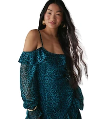 Warehouse Women's Ruffle Cold Shoulder Midi Dress