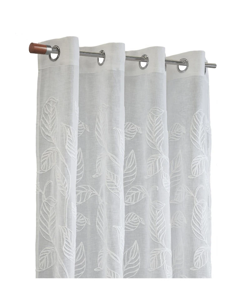 Habitat 100% Polyester Lausanne Sheer Chenille Leaf Delightful Texture Grommet Curtain Panel 52" x 84" Off White
