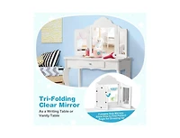 Kids Dressing Vanity Set with Detachable Tri-Folding Mirror and Stool,Pink