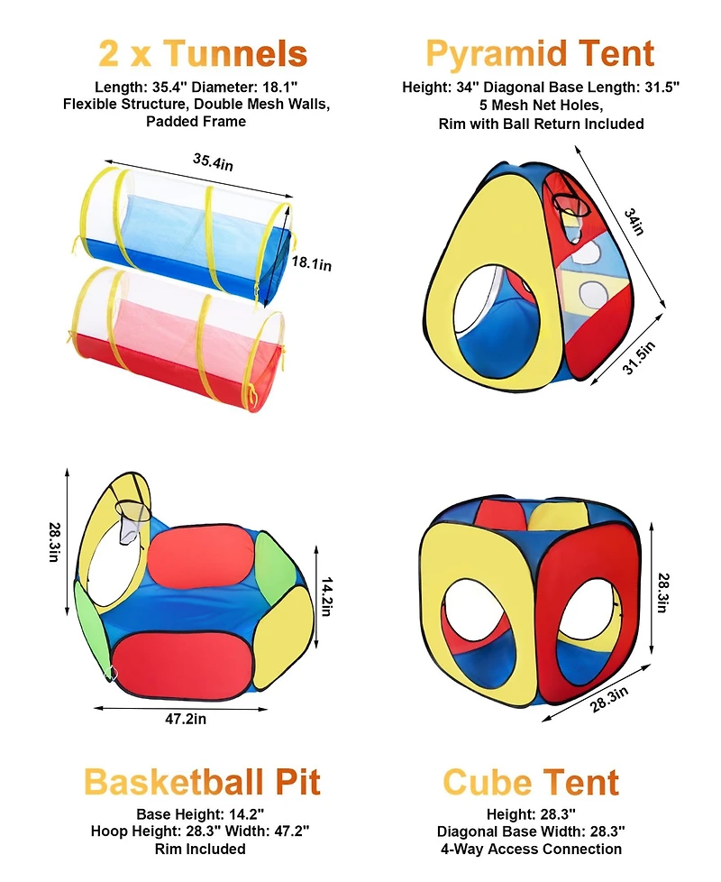 3-in-1 Kids Play Tent, Tunnel & Ball Pit Set – Pop Up Target Game Toy
