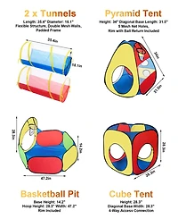 3-in-1 Kids Play Tent, Tunnel & Ball Pit Set – Pop Up Target Game Toy
