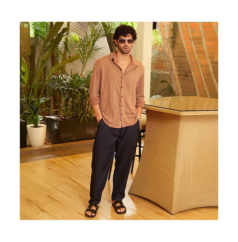Campus Sutra Men's Tan Brown Scale-Tactile Shirt