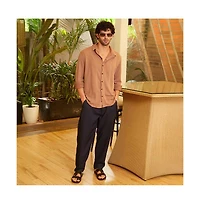 Campus Sutra Men's Tan Brown Scale-Tactile Shirt