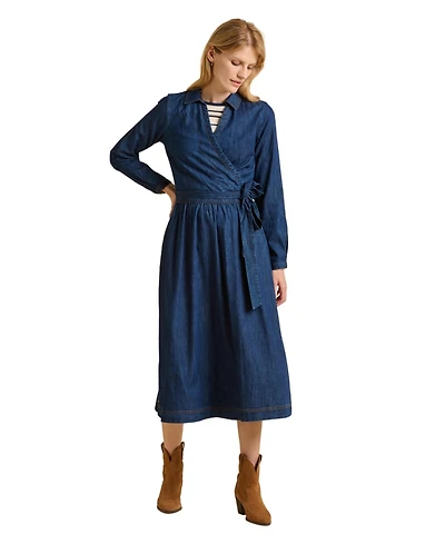Brakeburn Women's Fern Long Sleeve V-Neck Shirt Midi Dress