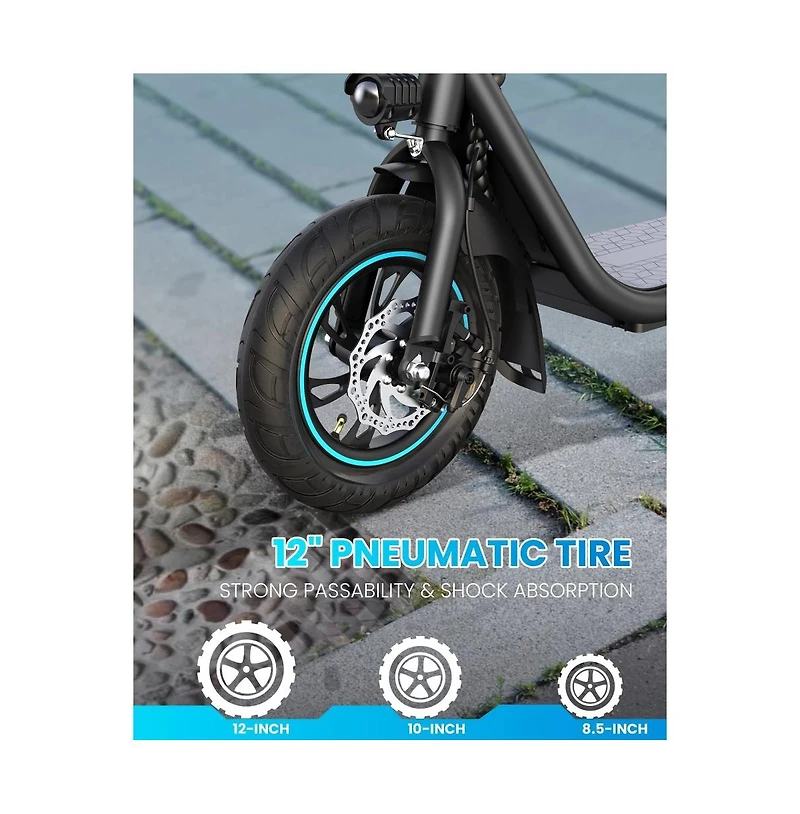 Folding Electric Scooter for Adults: 12" Solid Tires, Basket, 550W Motor, Up to 20 Miles Range.