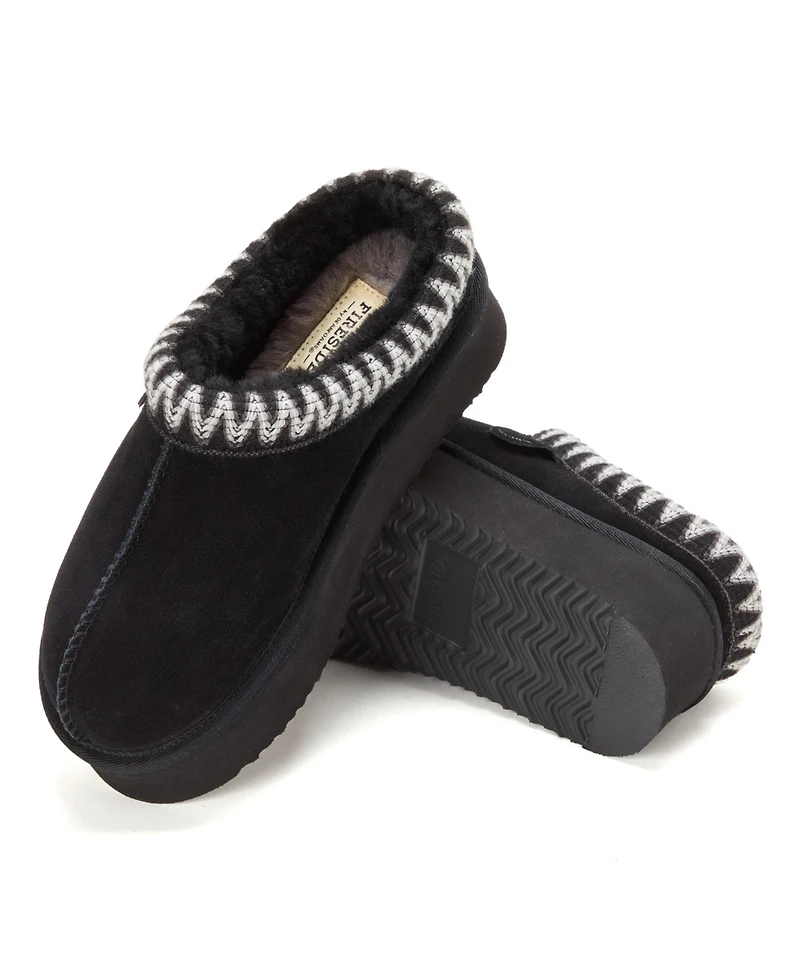 Fireside by Dearfoams Women's Queenstown Genuine Shearling Clog With Embroidery