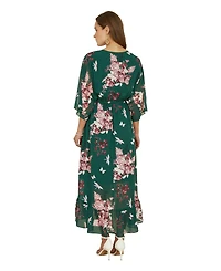 Yumi Women's Floral Kimono Dipped Hem Dress