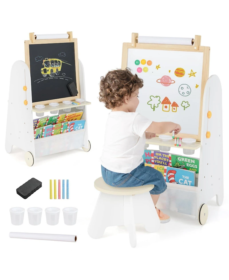 4-in-1 Toddler Activity Table Set with Magnetic Whiteboard and Chalk Board