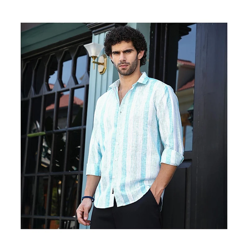 Campus Sutra Men's Sky Blue Pincandy-Striped Regular Shirt