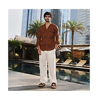Campus Sutra Men's Russet Brown Mandarin Utility Shirt