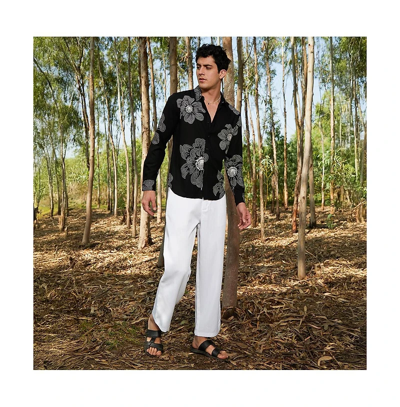 Campus Sutra Men's Obsidian Black Maxi-Flora Shirt