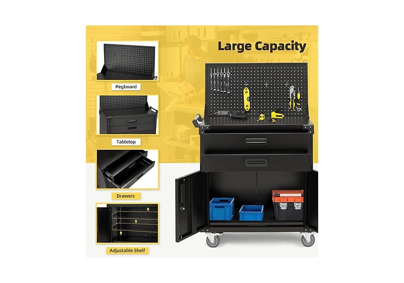 Aecojoy Work Bench for Garage with Pegboard Drawers