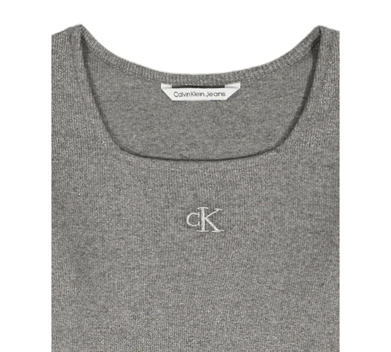 Calvin Klein Girls 7-16 Metallic Printed Ribbed Square Neck Shirt